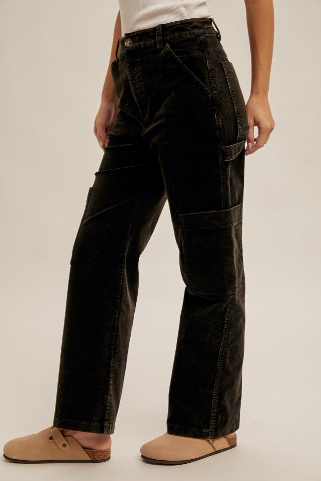 Distressed Washed Wide Leg Corduroy Cargo Pants