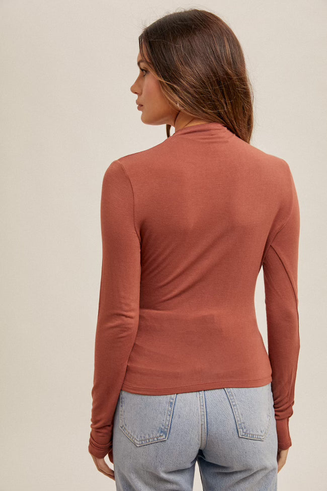 Mock Neck Ruched Top