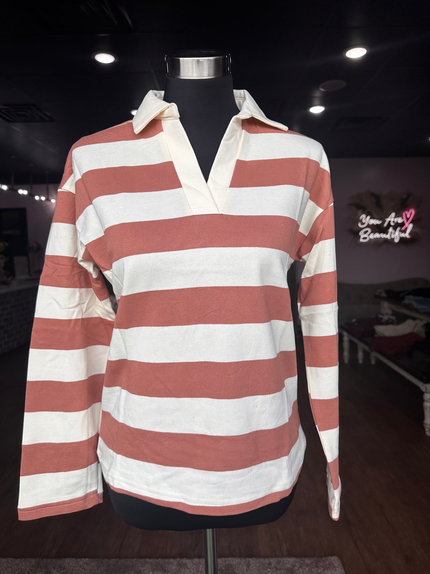 Cream/Mauve Striped Top