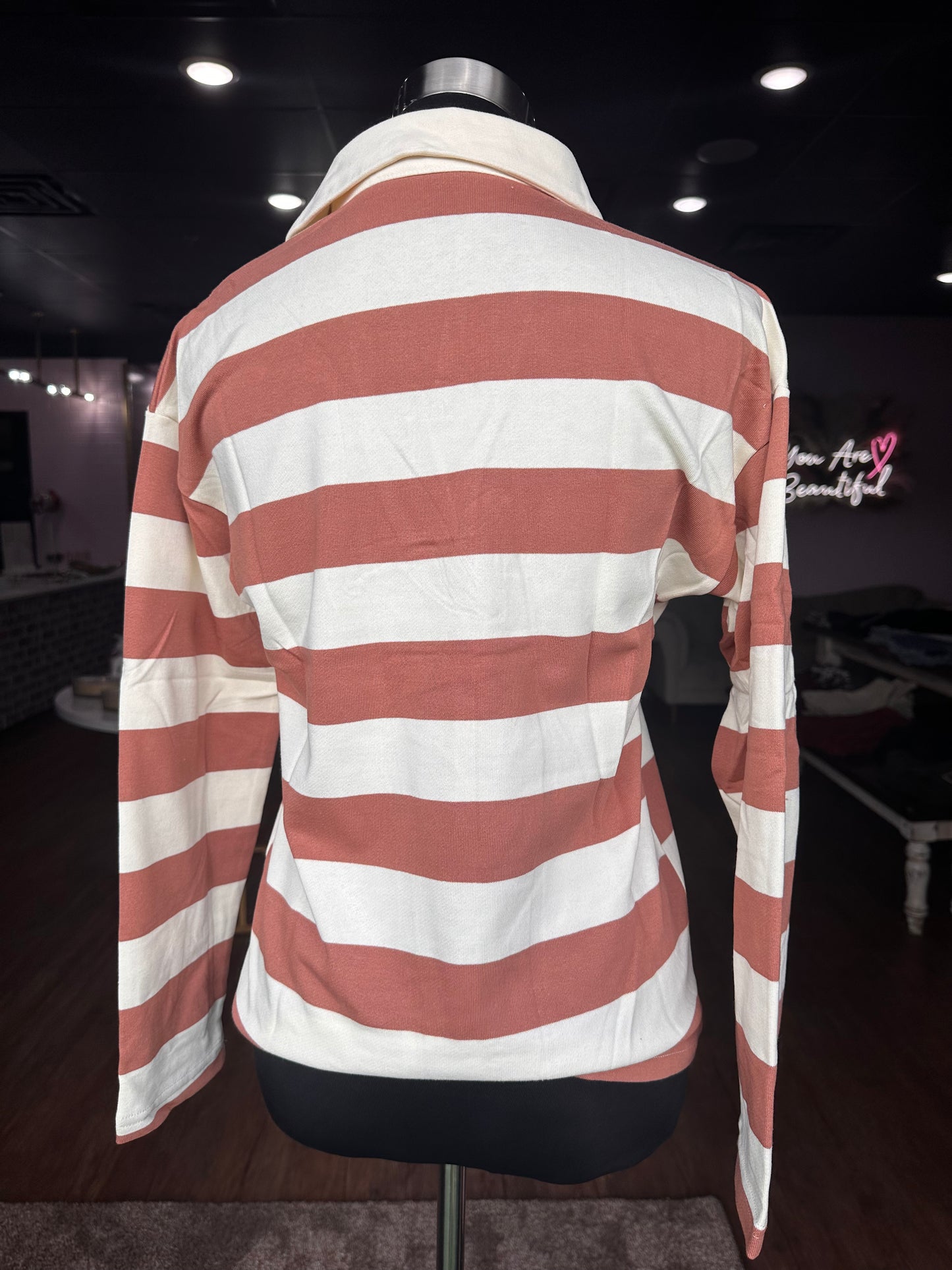 Cream/Mauve Striped Top