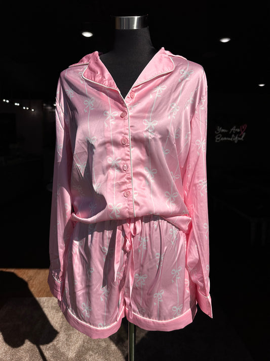 Bow Satin Pajama Top