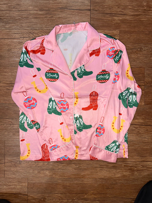 Western Holiday Satin Pajama Top