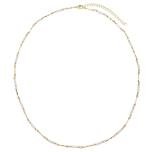 18K Gold Plated Gold, Pearl 4mm Pearl Chain Necklace