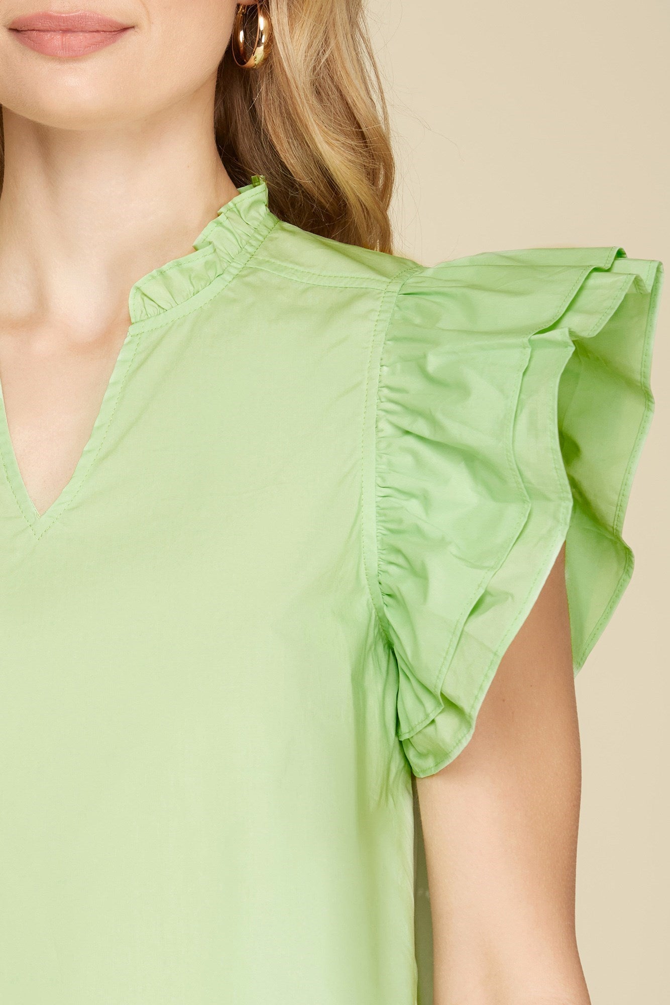 Ruffled Sleeve Poplin Woven Top