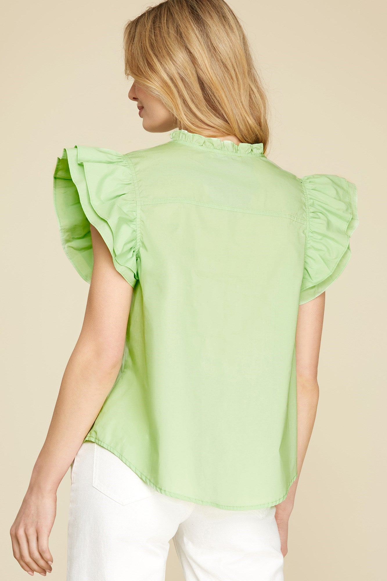 Ruffled Sleeve Poplin Woven Top