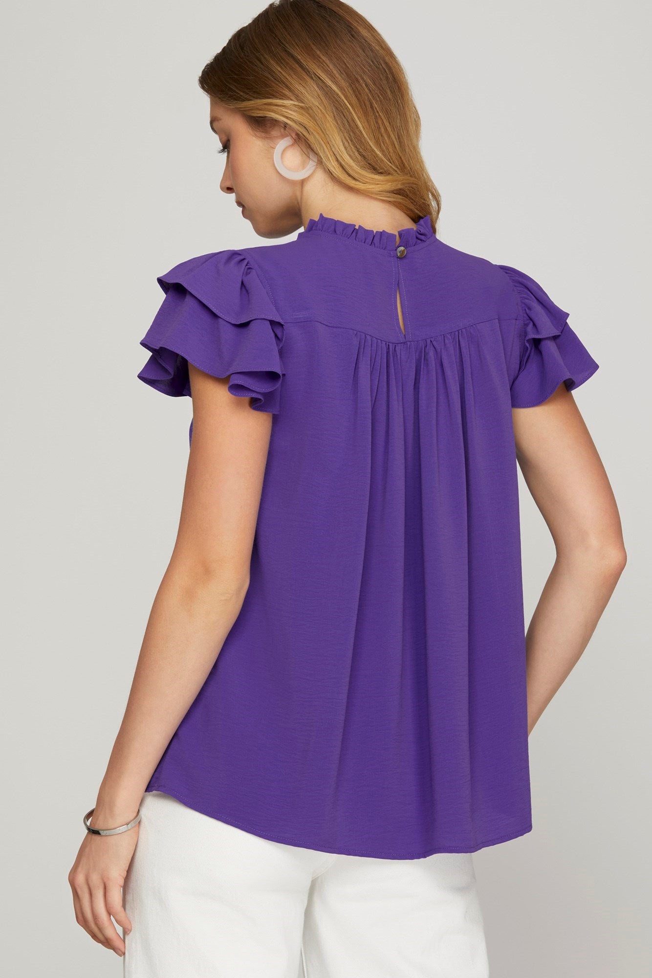 Ruffle Sleeve Pleated York Woven Top