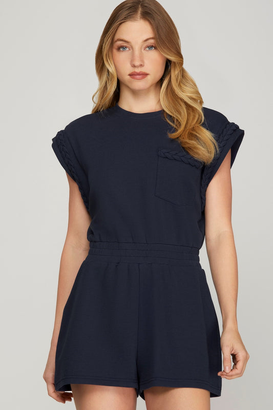 Braided Detail Knit Romper With Side Pockets