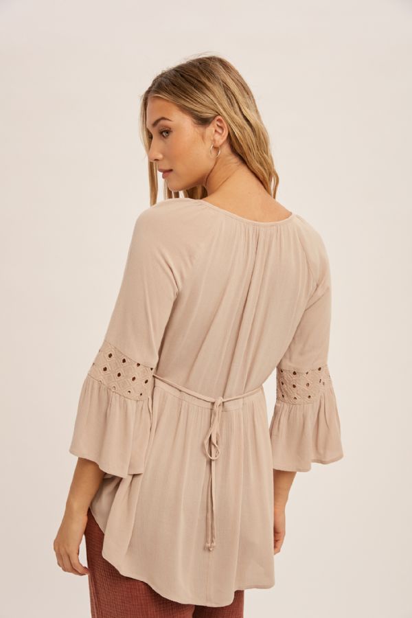 Eyelet Lace Peplum Back Tie Blouse
