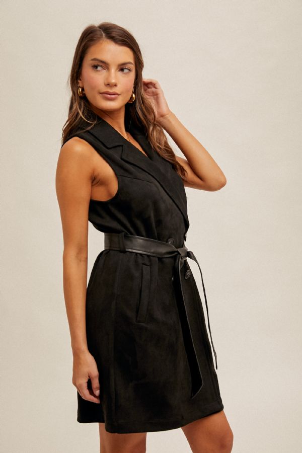 Leather Belt Contrast Suede Longline Vest