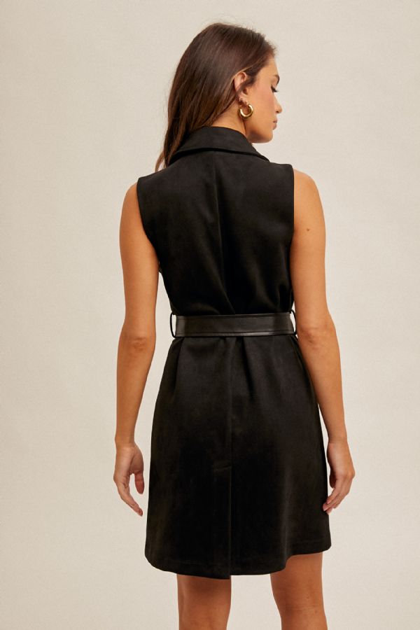 Leather Belt Contrast Suede Longline Vest