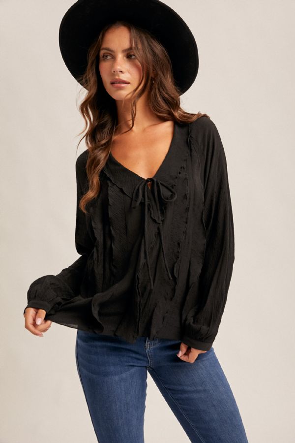 V-Neck Ruffle Long Sleeve Blouse