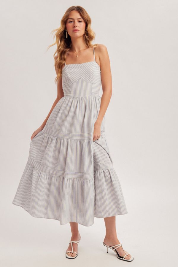 Sweetheart Neck Smocked Back Tiered Midi Dress