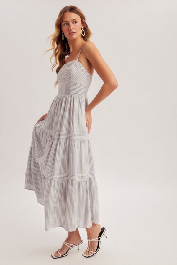 Sweetheart Neck Smocked Back Tiered Midi Dress