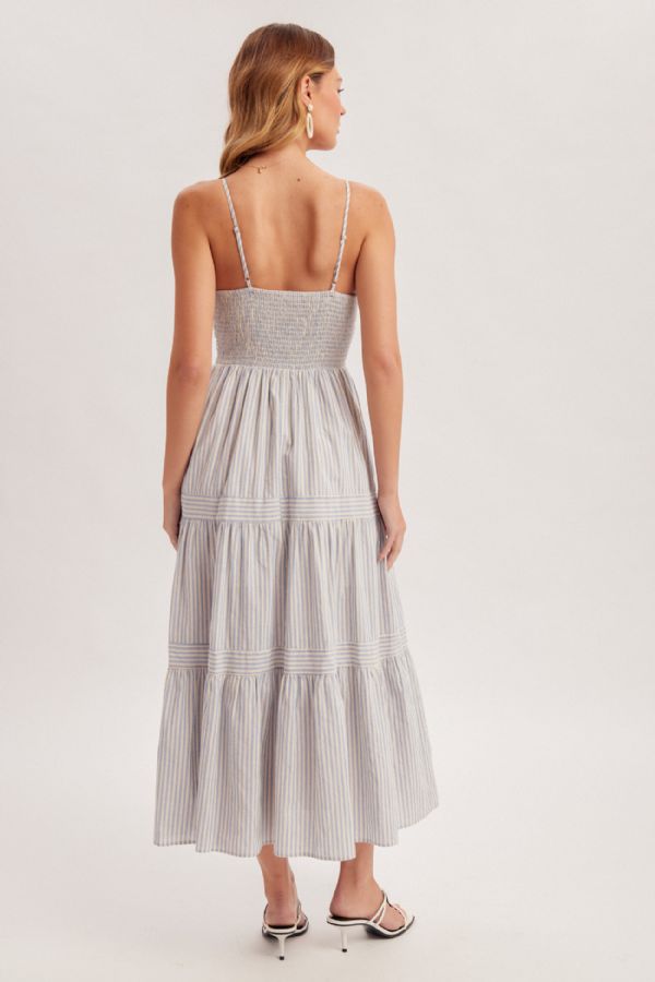 Sweetheart Neck Smocked Back Tiered Midi Dress