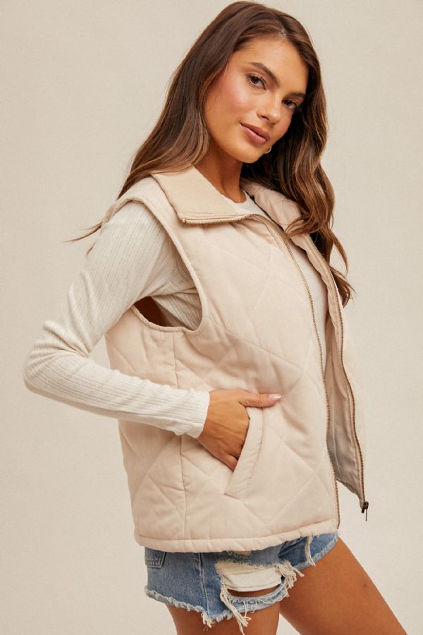 Zipper Front With Ribbed Collar Vest