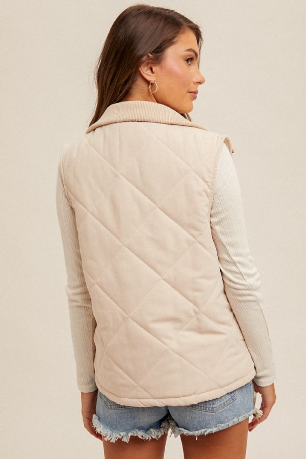 Zipper Front With Ribbed Collar Vest