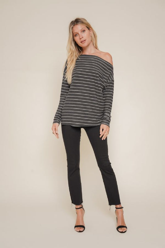 One Shoulder Stripe Knit Top