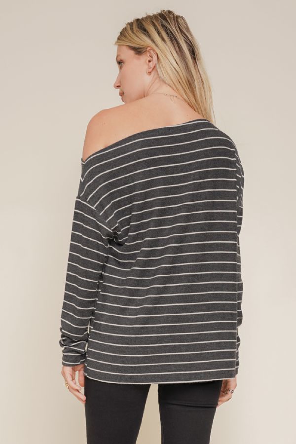 One Shoulder Stripe Knit Top