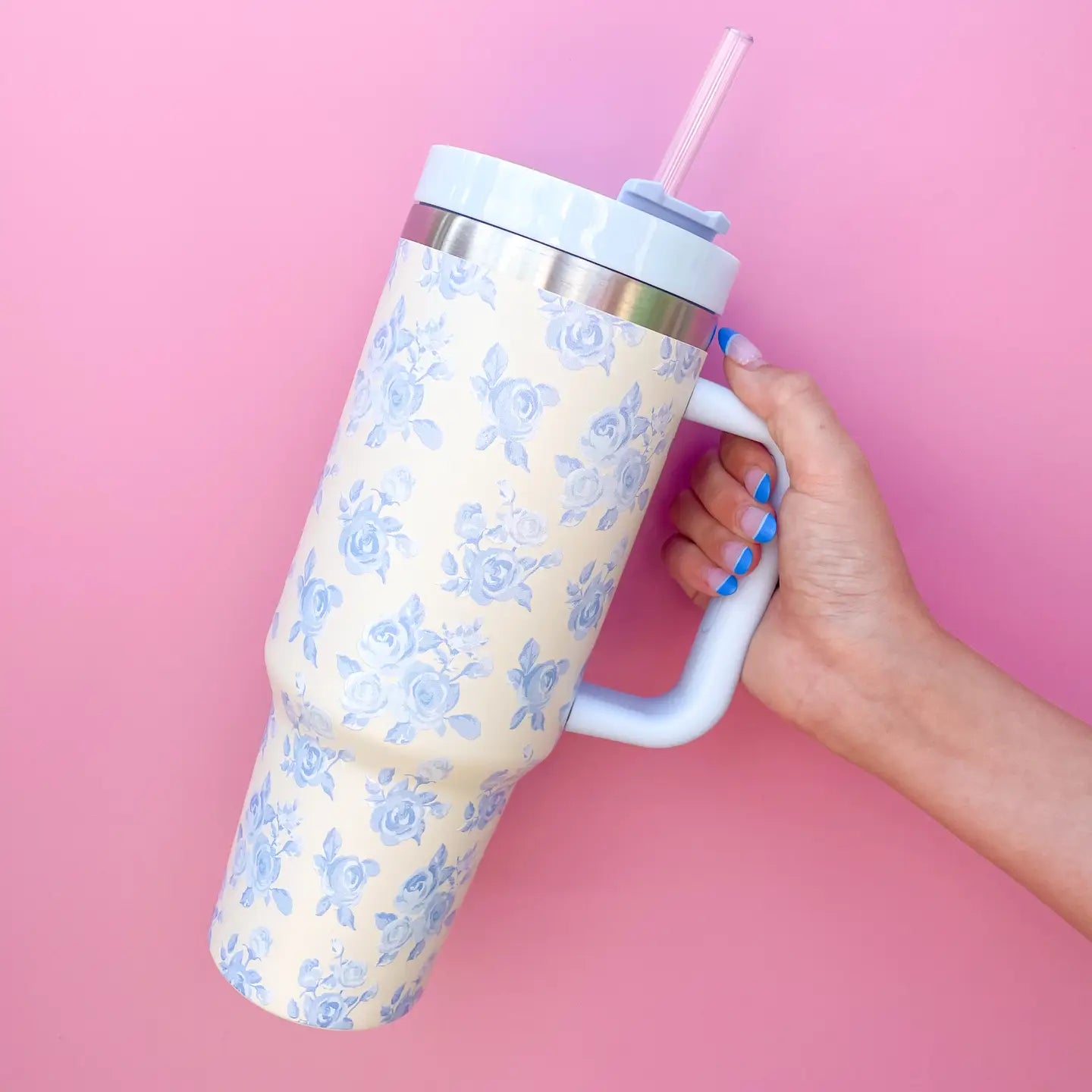 Cream and Blue Tumbler